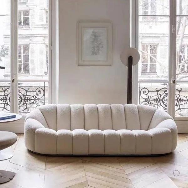 Pumpkin White Fleece Sofa with Cushion/Designer/contemporary/ Modern/3-seat