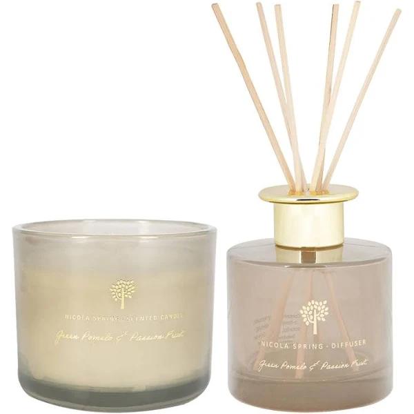 Nicola Spring Scented Candle and Diffuser Set - 300g - Green Pomelo & Passion Fruit - AfterPay & zipPay Available