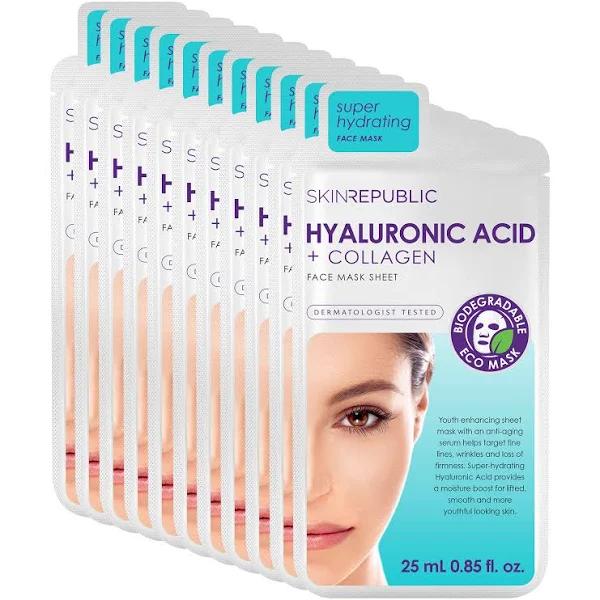 Skin Republic 10 Pack Hyaluronic Acid + Collagen Face Mask Sheet