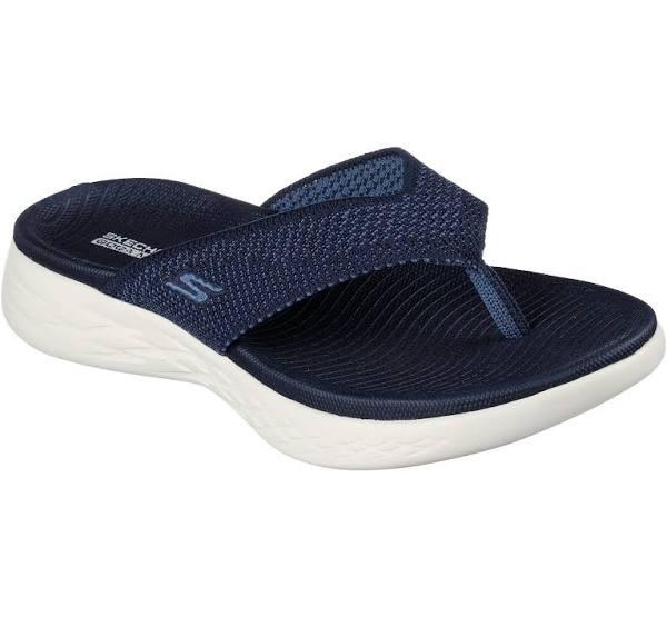 Skechers On Navy Textile Slides Navy Womens Flat Sandals Summer Sandals