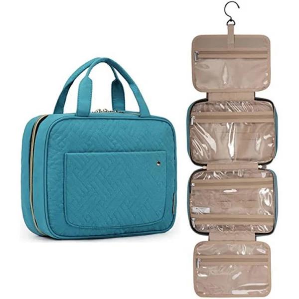 Travel Makeup Cosmetic Bathroom Toiletry Wash Shower Storage Bag Case with Hook -Aquamarine