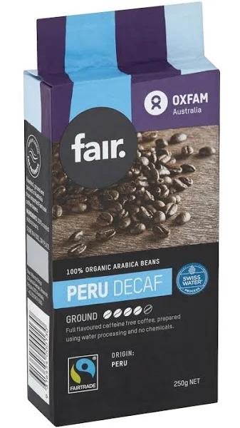 Oxfam Fair Decaffienated Peru Fairtrade Organic Ground Coffee 250g