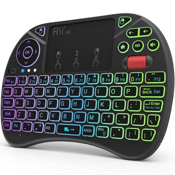 Mini Keyboard,Rii X8 Portable 2.4GHz Mini Wireless Keyboard Controller with Touchpad Mouse Combo,8 Colors RGB Backlit,Rechargeable Li-ion Battery