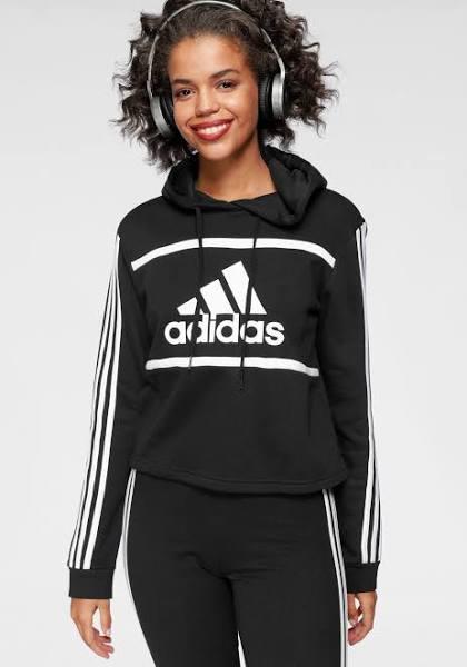 Adidas Womens Logo Colourblock Fleece Cropped Hoodie, XL / Black