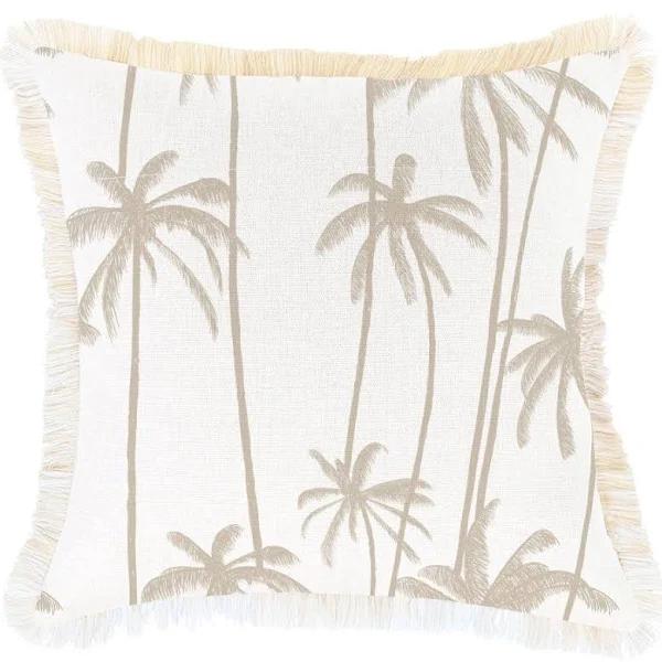 Cushion Cover Coastal Fringe Tall Palms Beige 45cm x 45cm