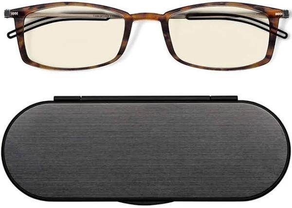 Thinoptics Brooklyn Blue Light Blocker Computer Reading Glasses with Milano Case Tortoise/Black +2.50 Strength