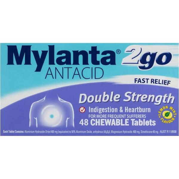 Mylanta 2GO Double Strength 48 Chewable Tablets