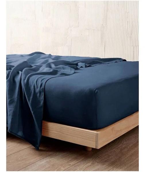 Linen House Nimes Navy Linen | Fitted Sheet 50cm | King Bed