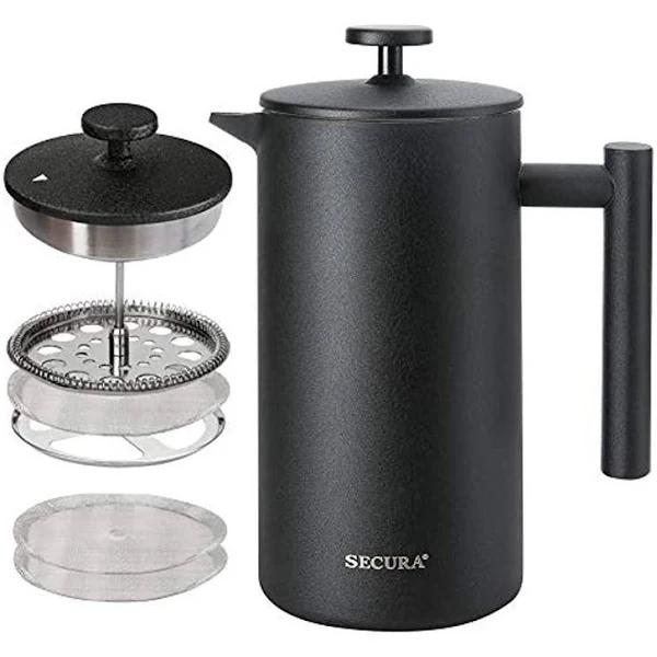 Secura French Press Coffee Maker, 304 Grade Stainless Steel Insulated Coffee Press With 2 Extra Screens, 1010ml (1 Litre)