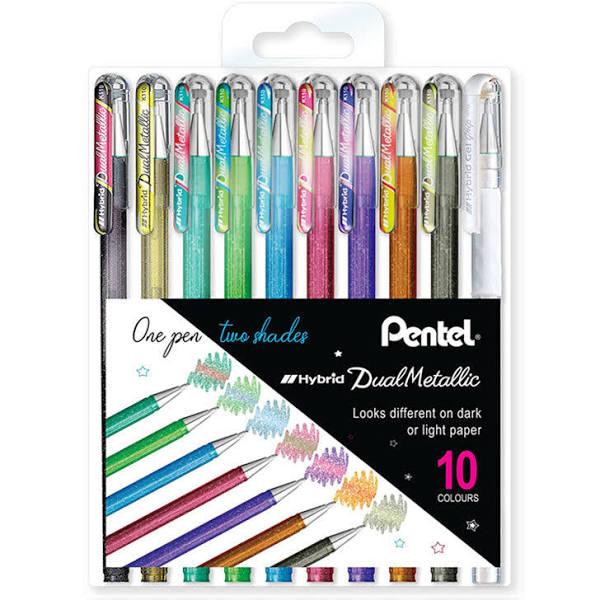 Pentel Hybrid Dual Metallic Gel Pen - 10 Colour Set B - 1.0 mm