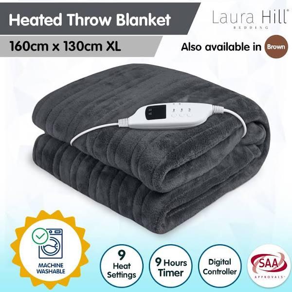 Laura Hill Heated Electric Blanket Throw Rug Coral Warm Fleece Winter Grey