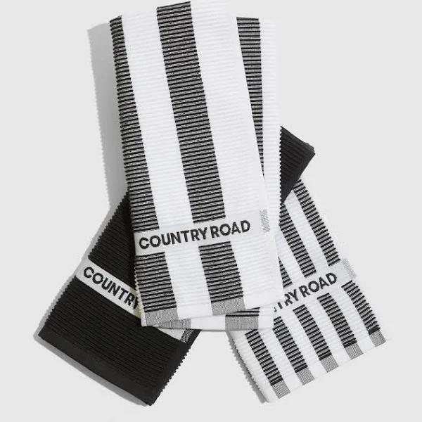 Country Road CR Stripe Australian Tea Towel Pack of 3 Charcoal Grey | 100% Cotton