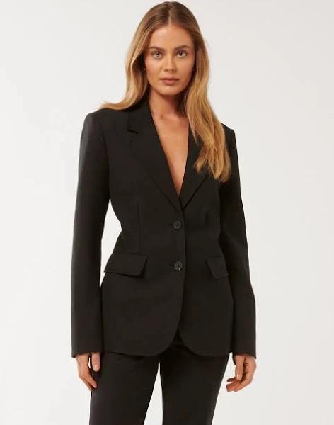 Forever New Women's Kimberly Sculpted Blazer Jacket in Black Suit, Size 14