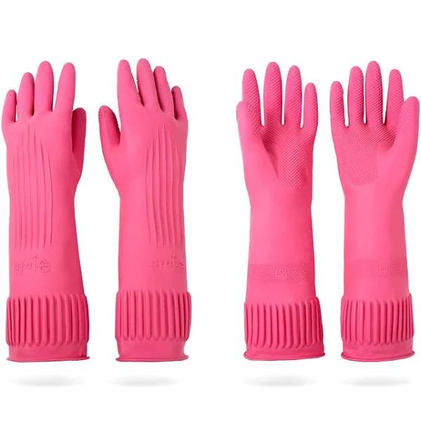 DABOGOSA Mamison 2 Pairs Reusable Waterproof Household Dishwashing Cleaning Rubber Gloves Non-slip Kitchen Glove(medium)