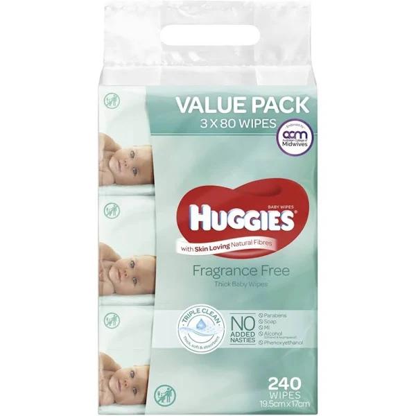 Huggies Baby Wipes 240 Pack - Fragrance Free