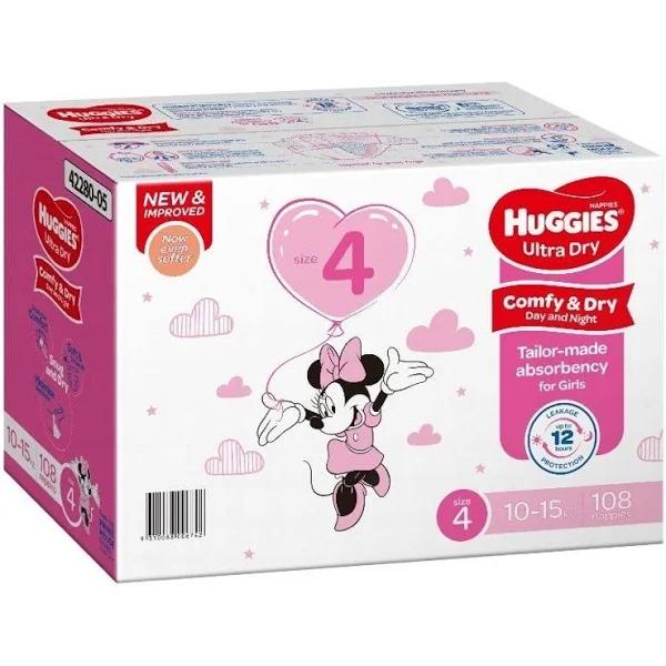 Huggies Nappies Mega -toddler Girl Size 4 - 108 Pack