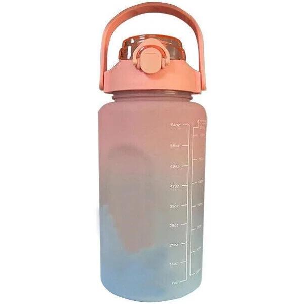 2L Water Bottle Motivational Drink Flask with Time Markings BPA Free Sports Gym - Pink