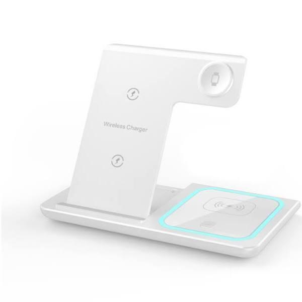 15W 3 in 1 Wireless Charging Stand With USB Qc3.0 Mains Charger - White - AfterPay & zipPay Available