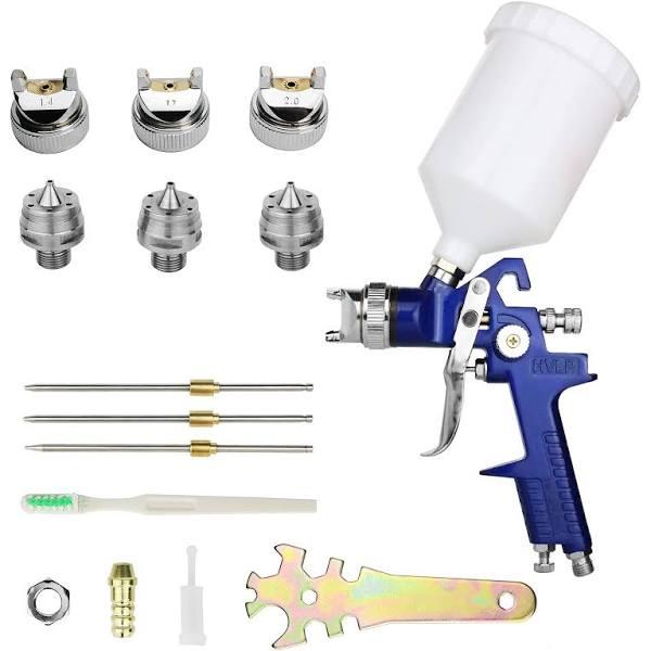 HVLP Spray Gun with Replaceable 1.4mm 1.7mm 2.0mm Nozzles Needle Cap Automotive Air Paint Sprayer Gun Kit with 600cc Capacity Cup For Car Primer