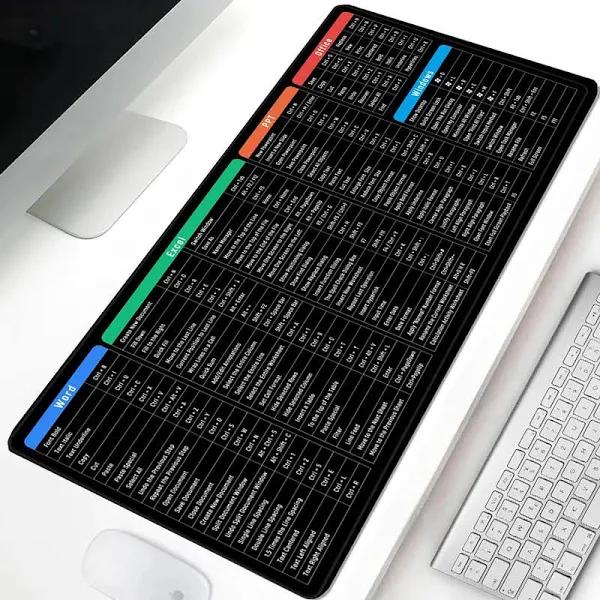 Office/Excel/Word/PPT Shortcuts Cheat Sheet Mat,Keyboard Shortcut Mouse Pad, Large Gaming Mouse Pad Desk Mat Office Software Excel Shortcuts