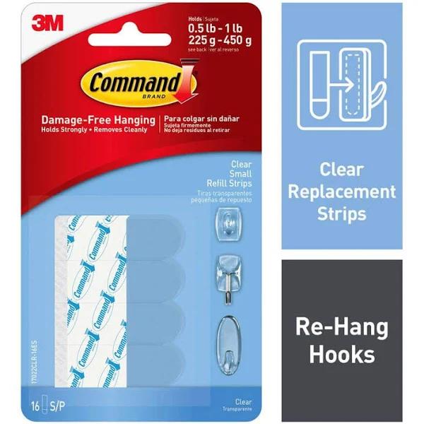 Command Small Clear Refill Strips, 16 Sets of Strips