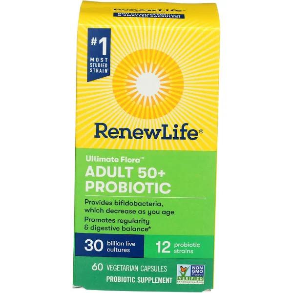 Renew Life Ultimate Flora Adult 50+ Probiotic 30 Billion Live Cultures 60 Vegetarian Capsules