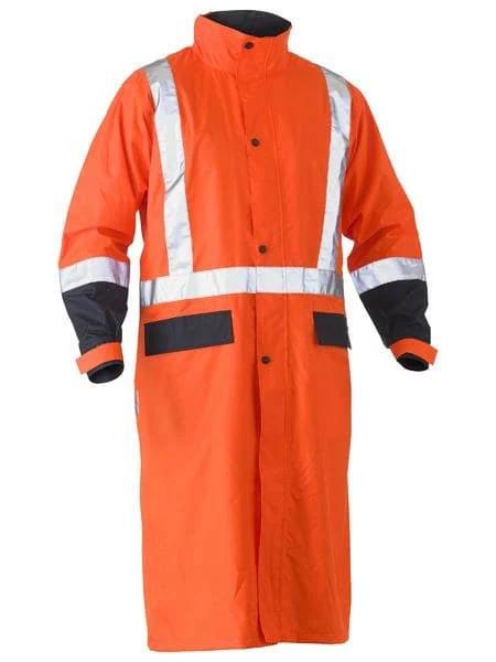 Bisley Taped Hi Vis Long Rain Coat (BJ6961T) Orange/Navy / XS