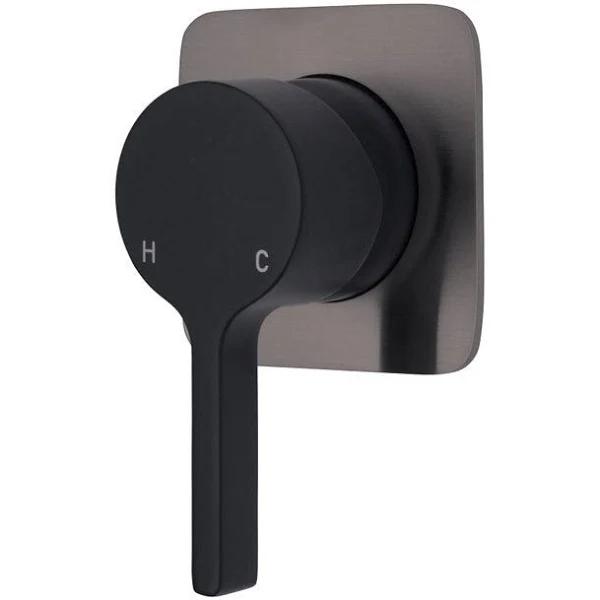 Fienza Sansa Wall Mixer - Matte Black - Soft Square Gun Metal Plate