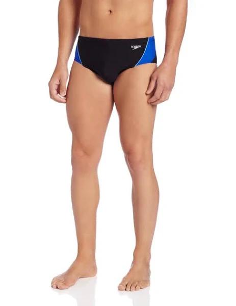 Speedo Men's Swimsuit Brief Endurance+ Splice Black/Blue Splice, 36