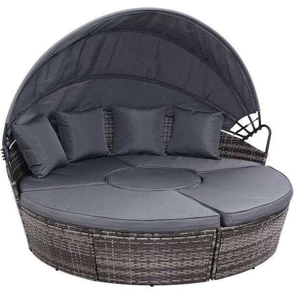 Outdoor Lounge Setting Sofa Patio Furniture Wicker Garden Rattan Set Day Bed Grey