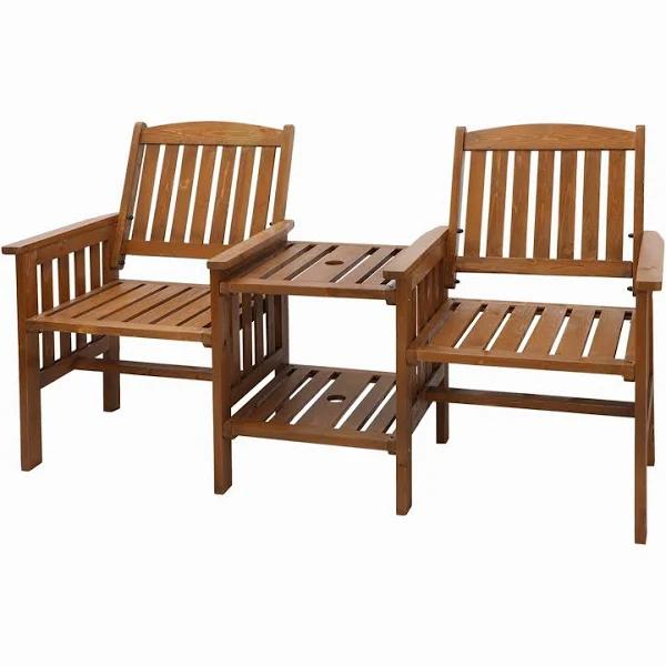 Livsip Outdoor Chair Wooden Garden Bench 2 Seat Table Loveseat Patio Furniture Brown