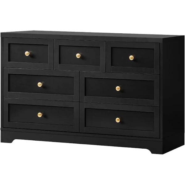 Oikiture 7 Chest of Drawers Tallboy Dresser Table Storage Cabinet Black