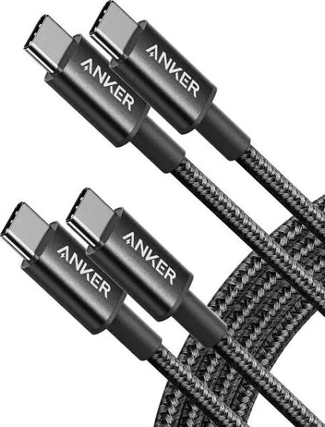 Anker New Nylon USB C to USB C Cable (6ft 60W, 2-pack), USB 2.0 Type C Charging