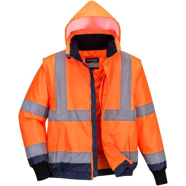 Portwest D and N Hi-Vis 2-in-1 Bomber Jacket, Orange/Navy, Medium