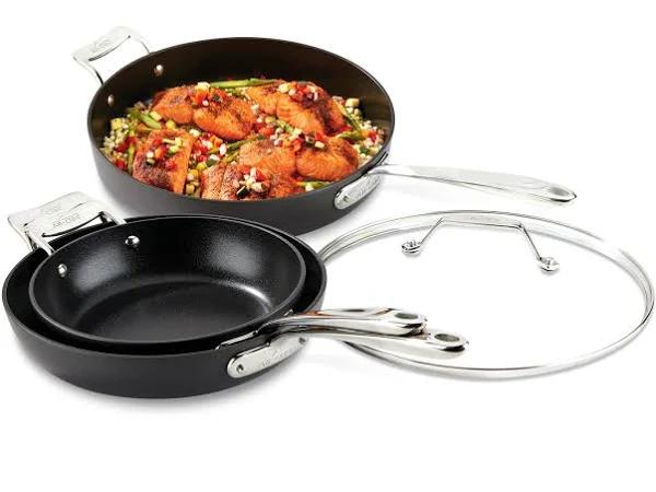 All-Clad H911S464 Essentials Nonstick Skillet Set, 4 Piece, Grey