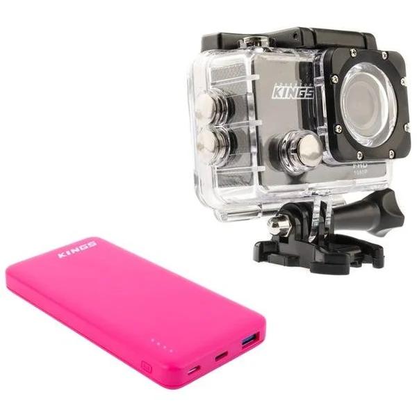 Kings Action Camera + 10,000mAh Pink Lithium Portable Power Bank