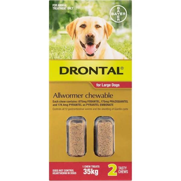 Drontal Allwormer Chewable for Large Dogs 35kg - 2 Chews