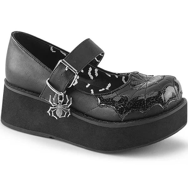 SPRITE-05 Black Vegan Leather Platform Mary Janes, 8