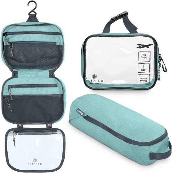 Toiletry Bag Kit Set: Hanging Travel Toiletry Bag + 311 TSA Cosmetic Liquid Bag + Ultralight Accessory Organizer Pouch (Dusty Teal)