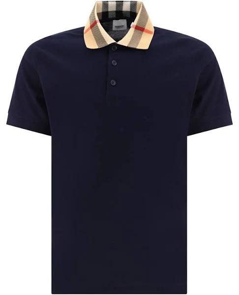 Burberry Check Collar Cotton Polo Shirt , Size: XXL