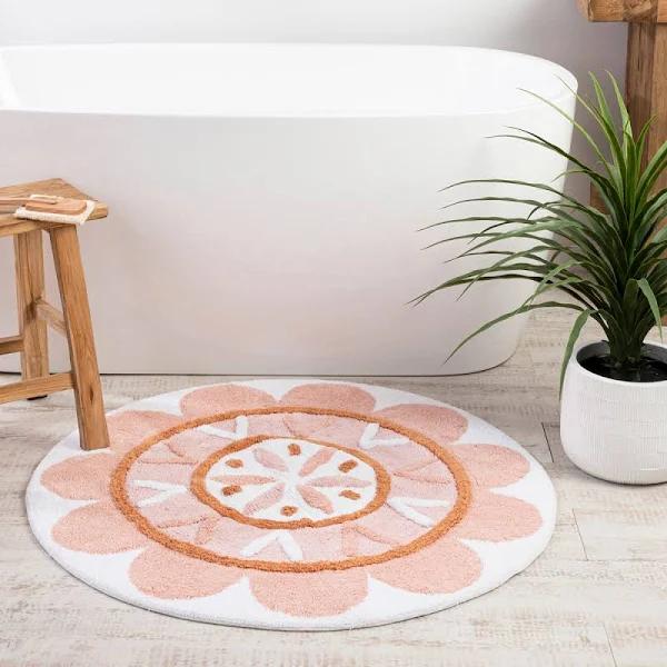 Habitat Folk Flower Pecan Bath Mat Round Pecan Round Bath Mat