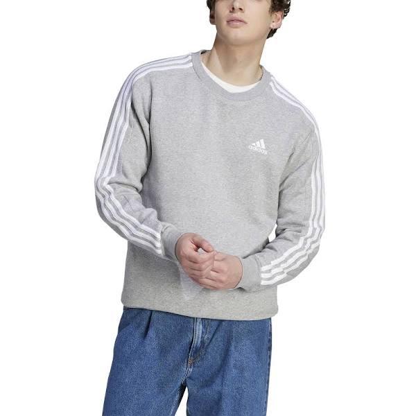 adidas-Essentials Fleece 3-Stripes Sweatshirt-Men-Medium Grey Heather-2XL