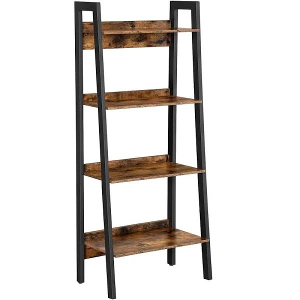 VASAGLE Ladder Shelf 4 Tier Home Office Bookshelf Metal Frame Industrial Rustic Brown and Black