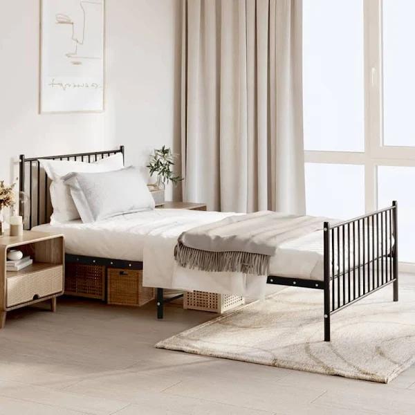 Metal Bed Frame With Headboard and Footboard Black 107x203 cm vidaXL