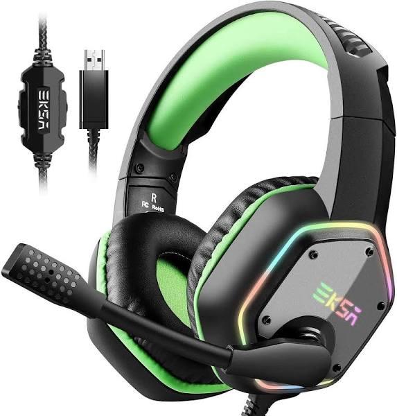 EKSA E1000 Gaming Headset, Computer Headphones with Noise Canceling Mic & RGB Light, Compatible with PC, PS4, PS5, Laptop (Green)