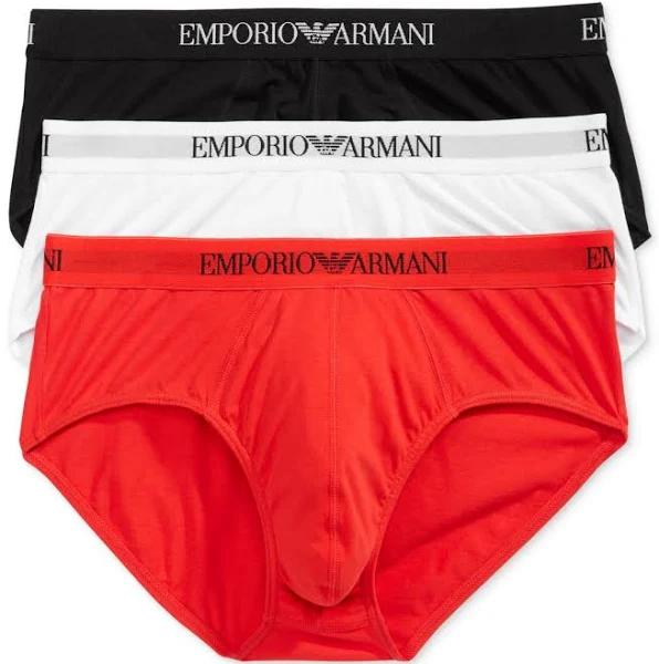 Emporio Armani 3-Pack Pure Cotton Briefs, Red/White/Black Large