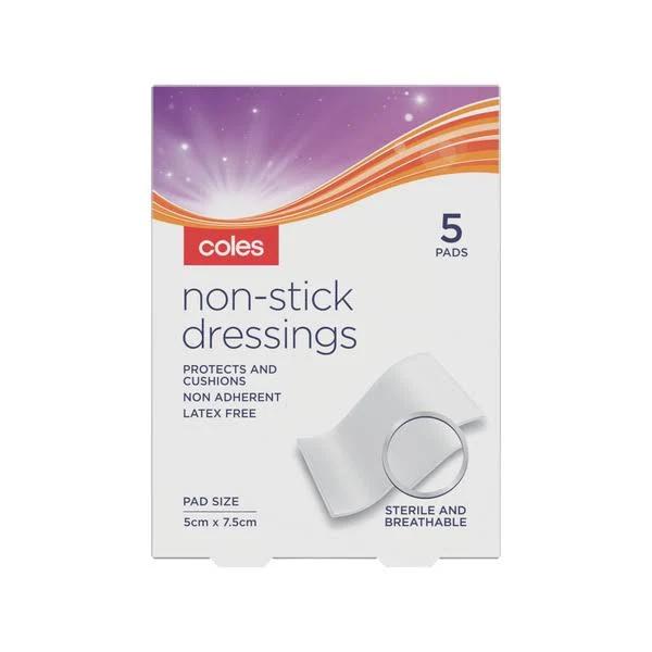 Coles Non Stick Dressings 7.5cm 5 Pack