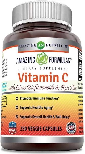 Amazing Nutrition, Vitamin C with Citrus Bioflavonoids & Rosehips, 250 Veggie Capsules