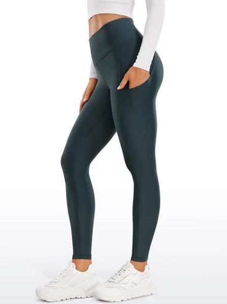 CRZ Yoga Thermal Fleece Lined Leggings Women High Waisted Winter Yoga Pants with Pockets-25/28 Inches