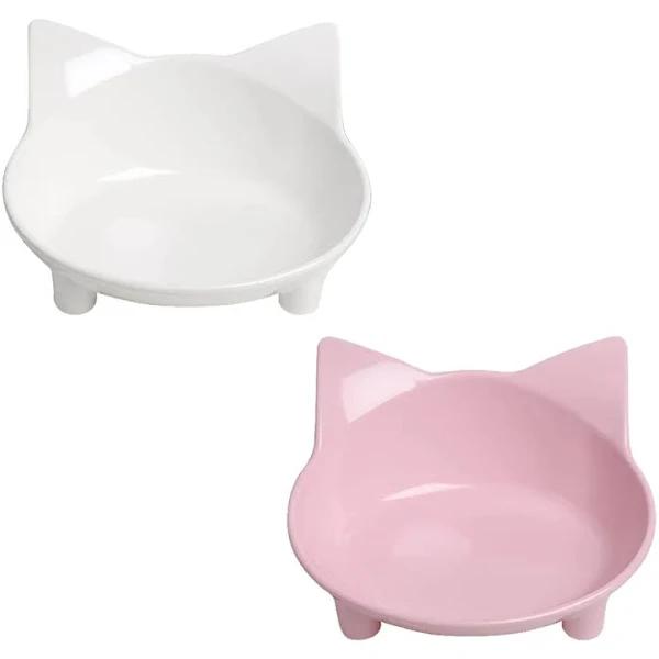 CGY Cat Bowls,cat Food Bowls, Cat Pet Bowls Pet Supplies,Non Slip Cat Feeding Bowls,cat Water Bowls (White/Pink)